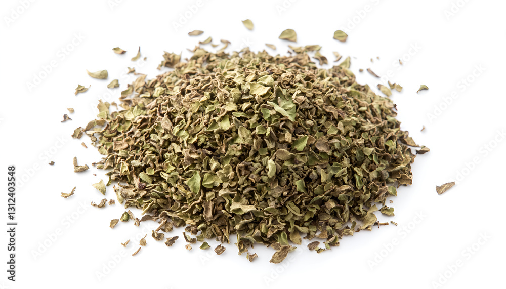Heap of dried oregano isolated on white, top view Heap of dried oregano isolated on white, top view