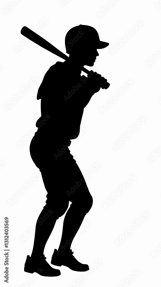 Silhouette of Baseball Player Swinging Bat, Dynamic Pose, Black and White Silhouette of Baseball Player Swinging Bat, Dynamic Pose, Black and White