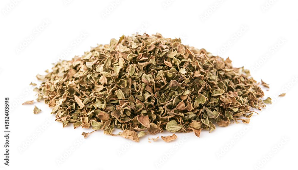 Heap of dried oregano isolated on white, top view Heap of dried oregano isolated on white, top view
