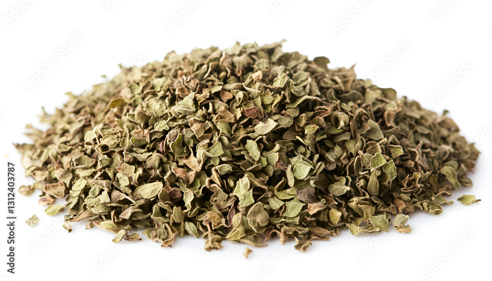 Heap of dried oregano isolated on white, top view Heap of dried oregano isolated on white, top view