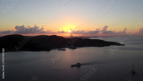 Stunning Sunset Cruise Ships Aerial View