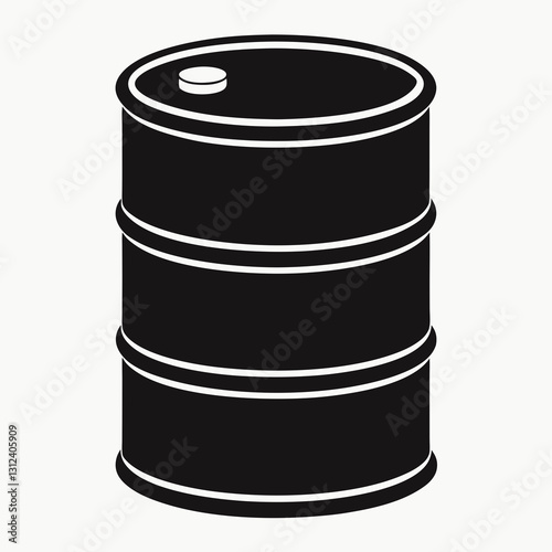 stacked oil barrels illustration, minimal black and white design, cylindrical shape

