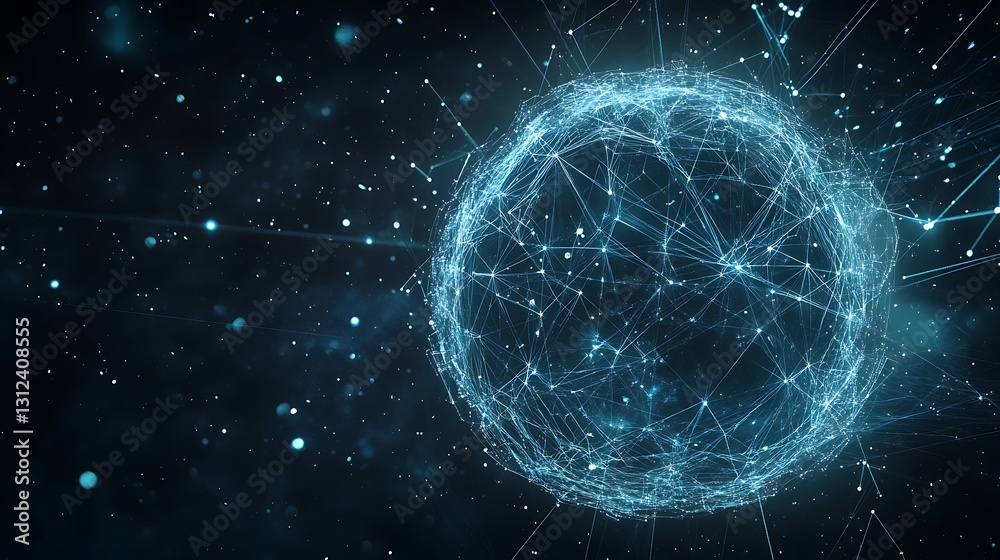 Obraz premium A high-tech background with a floating, transparent sphere displaying interactive data points and graphs