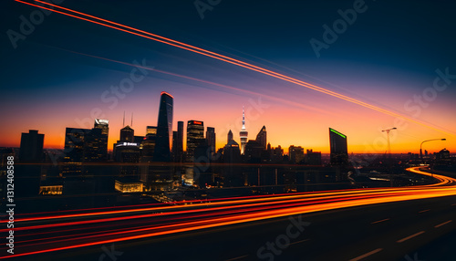 Stunning Cityscape at Sunset with Light Trails