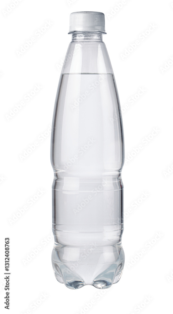 Plastic water bottle showing freshness and purity on white background Plastic water bottle showing freshness and purity on white background