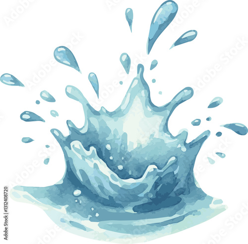 Watercolor vector illustration of water splash in handpainted style