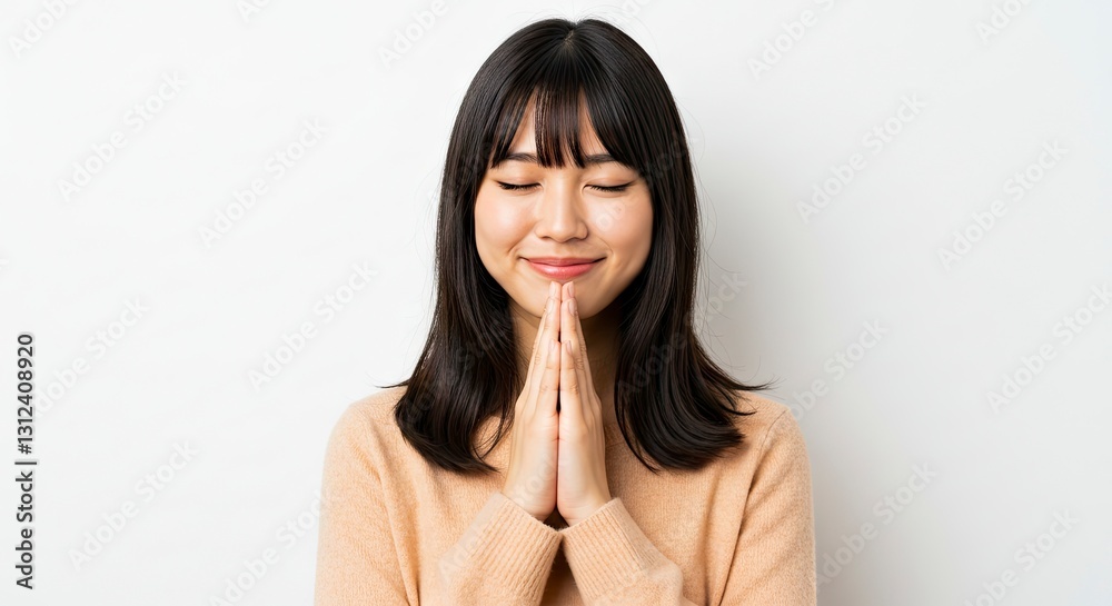 Young Woman Praying with Eyes Closed in Quiet Reflection Indoor Young Woman Praying with Eyes Closed in Quiet Reflection Indoor