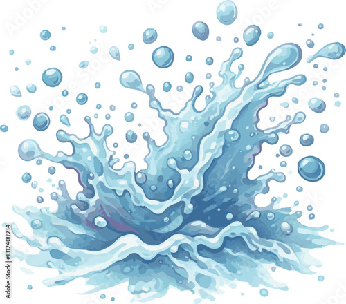 Watercolor vector illustration of water splash in handpainted style