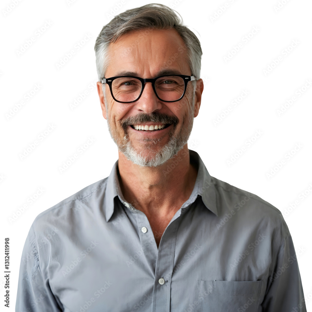 Casual businessman with glasses smiling with happy face, isolated on transparent background Casual businessman with glasses smiling with happy face, isolated on transparent background