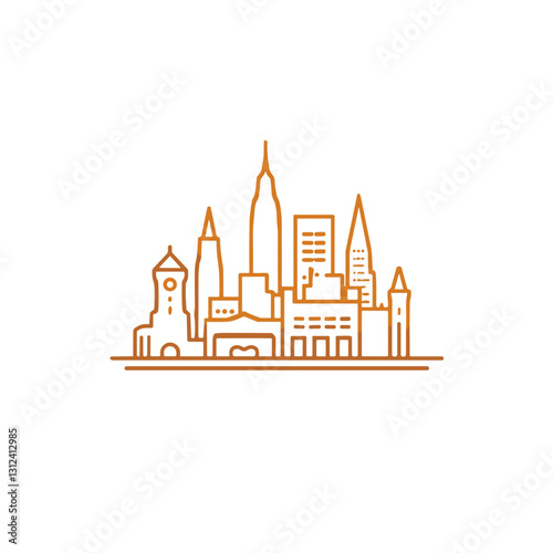 City skyline vector icon, modern line art, urban travel symbol