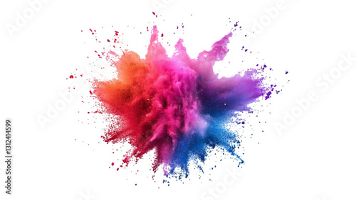 Colorful mixed rainbow powder explosion isolated on white background. Colorful ink powder splashes on white background.