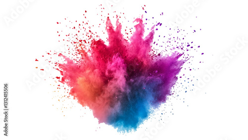 Colorful mixed rainbow powder explosion isolated on white background. Colorful ink powder splashes on white background.
