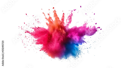 Colorful mixed rainbow powder explosion isolated on white background. Colorful ink powder splashes on white background.