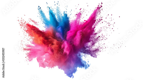 Colorful mixed rainbow powder explosion isolated on white background. Colorful ink powder splashes on white background.