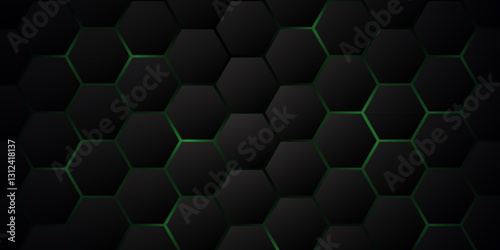 Futuristic Tech-Inspired Hexagon Background. Abstract Black and Green Hexagon Digital Design. Hexagon. Illustration. Vector. 
