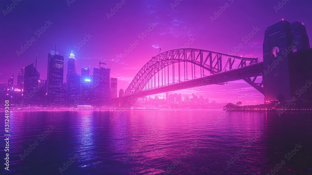 Naklejka premium Illuminated View of Iconic Bridge at Night