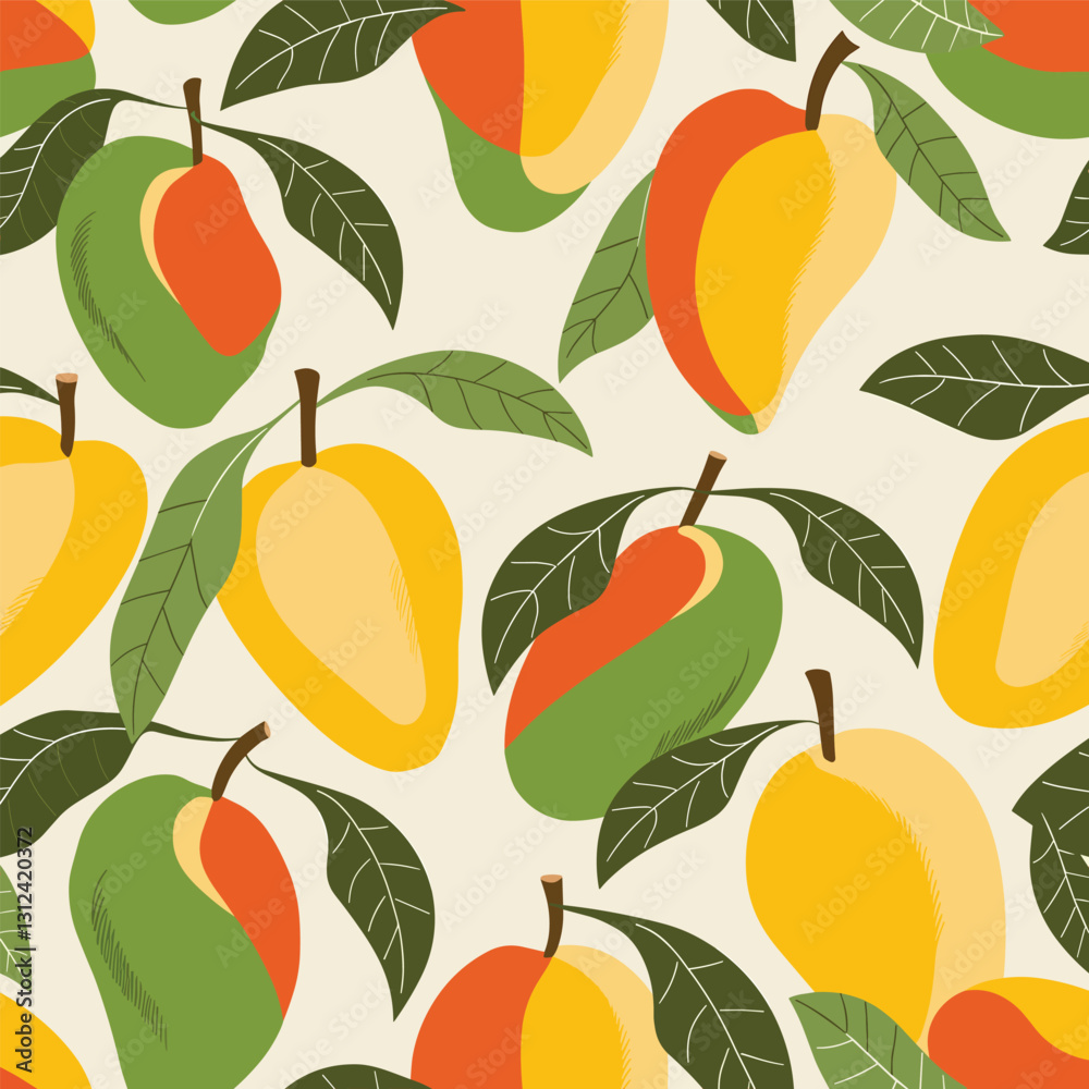 Tropical Mango Seamless Pattern Illustration, White Background, Summer Fruit, Food Design Summer Fruit, Seamless Pattern Tropical Mango Seamless Pattern Illustration, White Background, Summer Fruit, Food Design Summer Fruit, Seamless Pattern