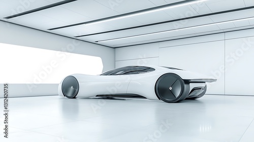 A futuristic concept car in a showroom