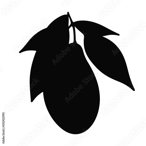 Black and white mango silhouette on white background, minimalist design