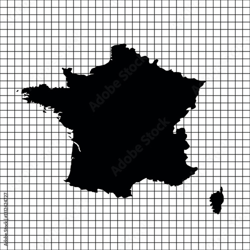 Map of France, sign silhouette. World Map Globe. Vector Illustration isolated on white background. Europe continent.