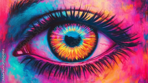 Vibrant Oil Painting of an Eye Abstract Expressionism, Colorful Iris, Close-Up, Surreal Vision Psychedelic art, Eye art