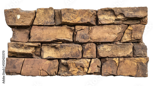 Old stone wall forming a rough textured surface with transparent background