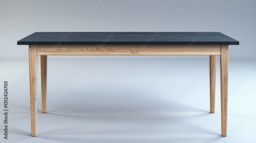 Modern wooden dining table, studio shot, empty surface, neutral backdrop Modern wooden dining table, studio shot, empty surface, neutral backdrop