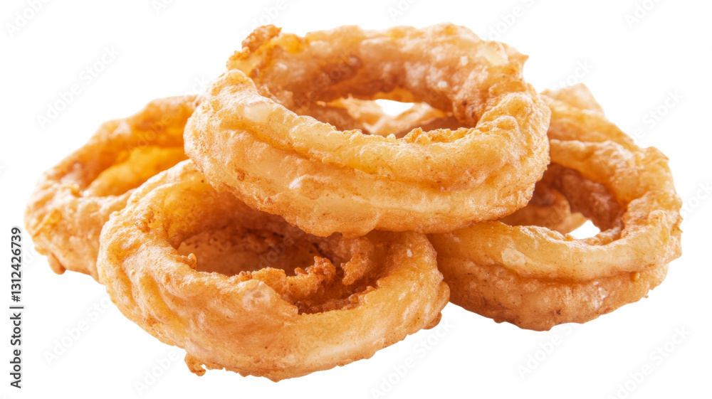 Delicious crispy onion rings stacked on transparent background Delicious crispy onion rings stacked on transparent background