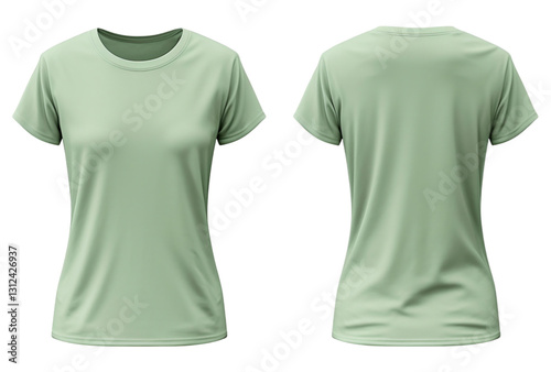 plain green women's t-shirt mockup template, front and back view, generated ai