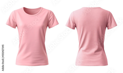 plain pink women's t-shirt mockup template, front and back view, generated ai