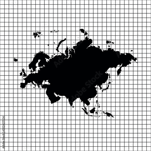 Map of Eurasia, sign silhouette. World Map Globe. Vector Illustration isolated on transparent background. Europe and Asia continent.