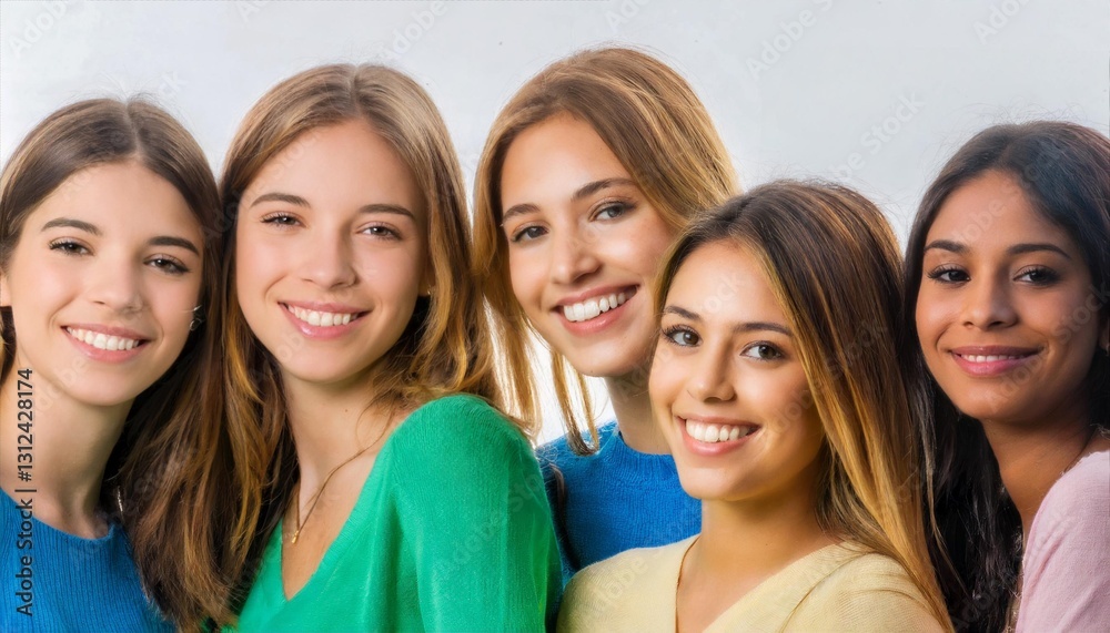 Diverse Group of Young Friends Standing Together on a White Background Diverse Group of Young Friends Standing Together on a White Background