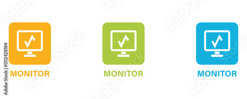 Monitoring vector icon set, monitor flat vector icon set, colorful business monitoring analysis icon vectors isolated on white background.