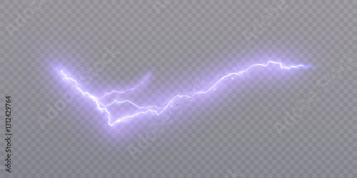 Lightning isolated on transparent background PNG. Lightning and discharge impact force, thunder, sparkle. Vector