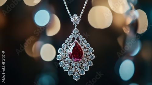 Wallpaper Mural Exquisite Red Gemstone Pendant with Diamonds Torontodigital.ca