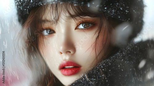 Beautiful Woman In Winter Attire Wearing a Black Hat