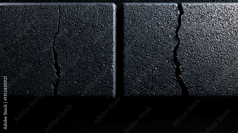 Two dark textured blocks with visible vertical cracks present