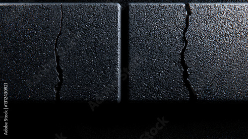 Two dark textured blocks with visible vertical cracks present