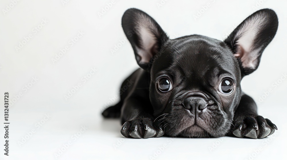 Fototapeta premium black french bull dog closeup on a light blurred background 