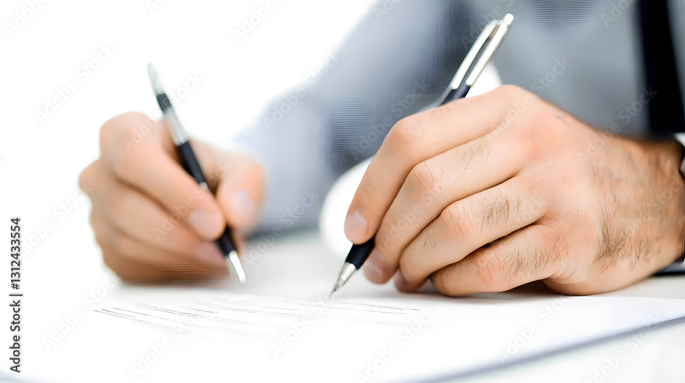 Businessman signing a contract, making a deal, symbolizing corporate agreement, legal documentation, and professional business negotiations.
Businessman signing a contract, making a deal, symbolizing corporate agreement, legal documentation, and professional business negotiations.
