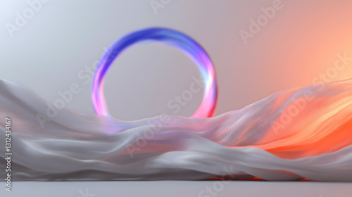 Obraz na płótnie A luminous ring floats above a flowing fabric draped surface w salonie