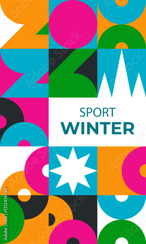 Colorful background of 2026 Winter Sports Games. Geometric template banner. 