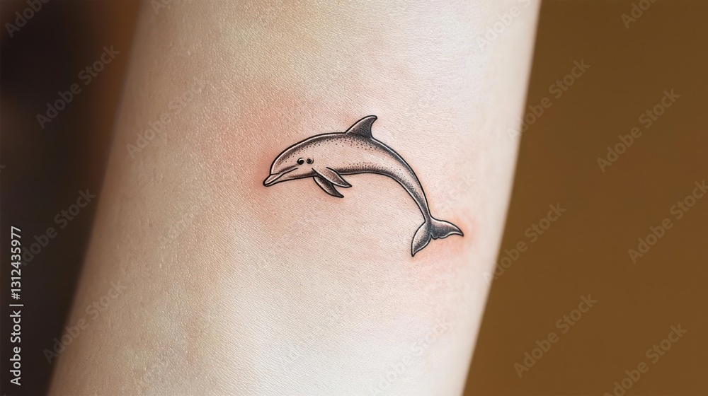 Obraz premium Small Black Ink Dolphin Tattoo on Fair Skinned Forearm
