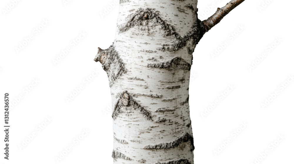 Naklejka premium White birch tree trunk with small branch on transparent background