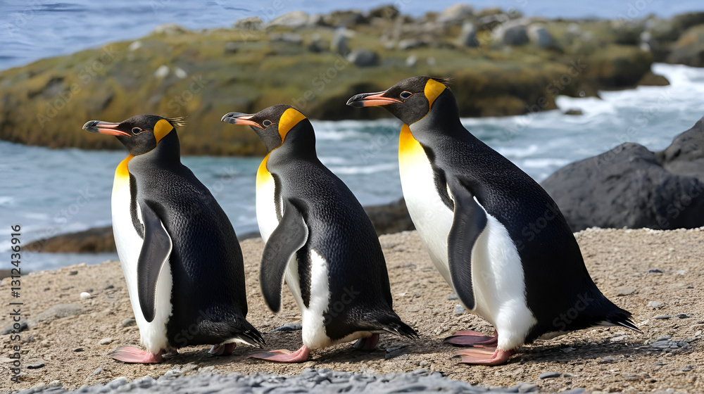 Obraz premium The macaroni penguin (Eudyptes chrysolophus) , One of six species of crested penguin