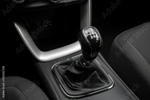 Car gear shift knob. Transportation background