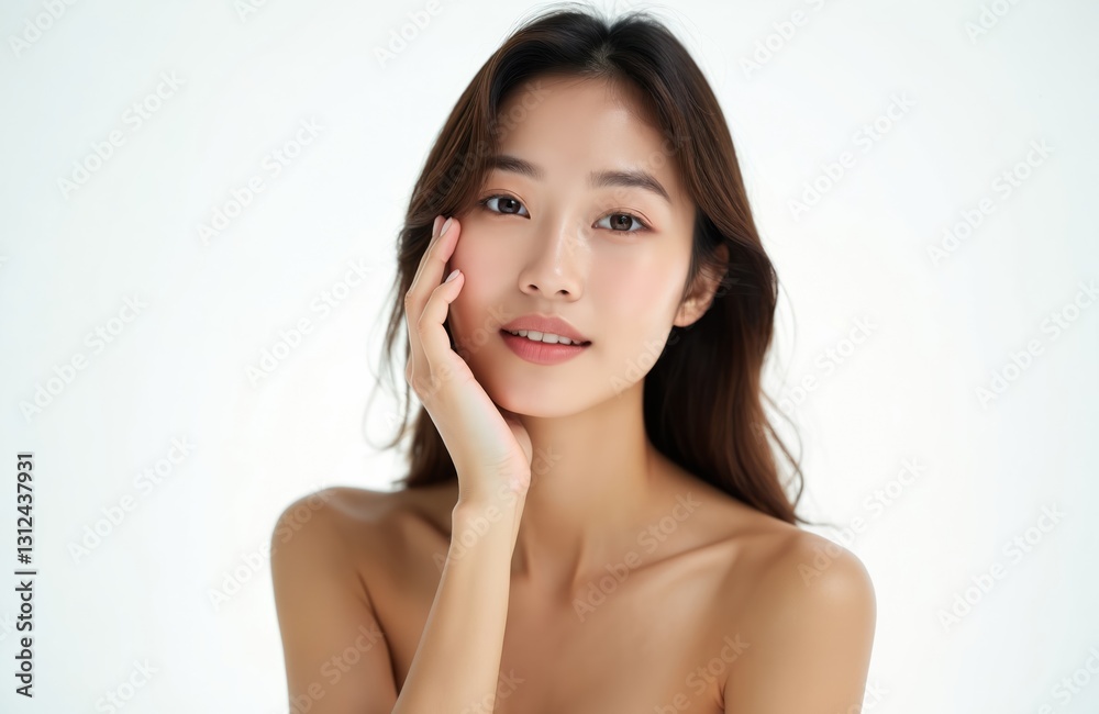 Beautiful asian woman with clean fresh skin on white background. Portrait of face care, facial treatment, cosmetology, beauty and spa asian model. Perfect for beauty product commercial. Beautiful asian woman with clean fresh skin on white background. Portrait of face care, facial treatment, cosmetology, beauty and spa asian model. Perfect for beauty product commercial.