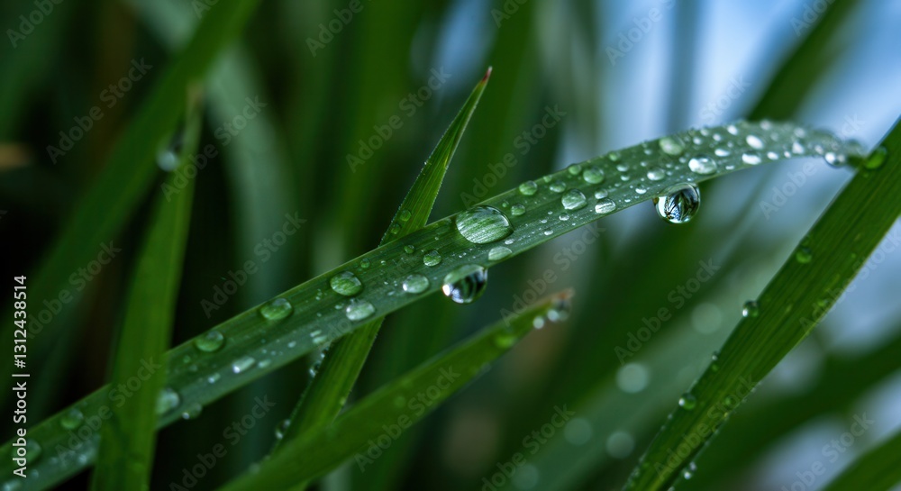 Water Droplets on Grass Blades Sparkling in Soft Light Macro Water Droplets on Grass Blades Sparkling in Soft Light Macro