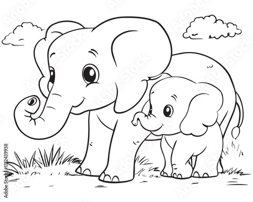 Playful elephants smile in a joyful cartoon scene, bringing playful charm to this fun coloring page. Their playful expressions invite kids to enjoy a fun artistic experience