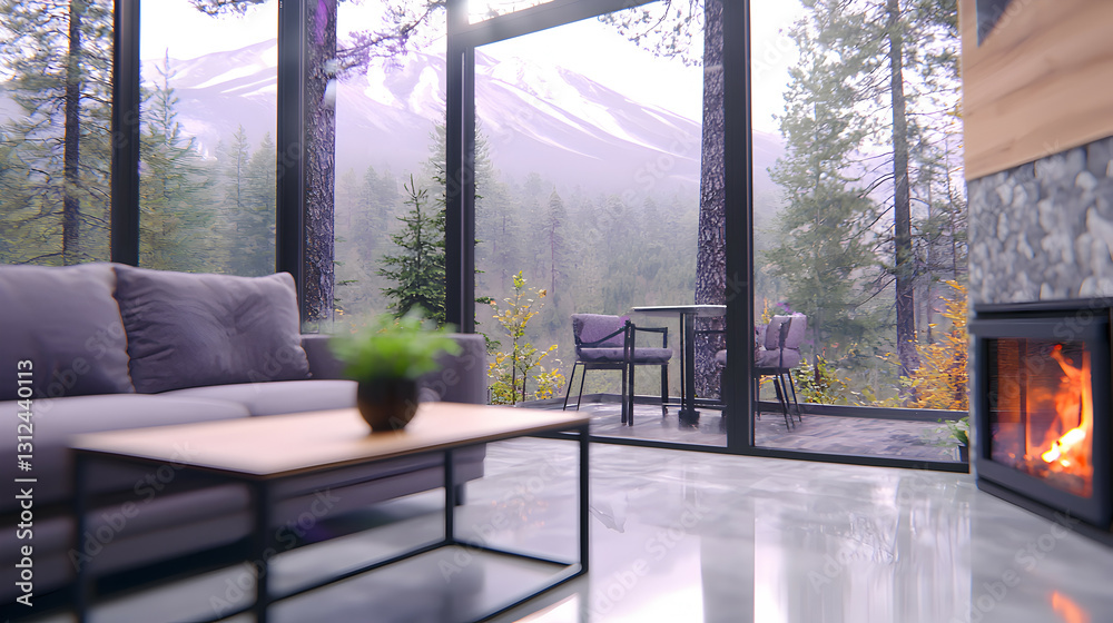 Modern living room with a stunning view of the mountains